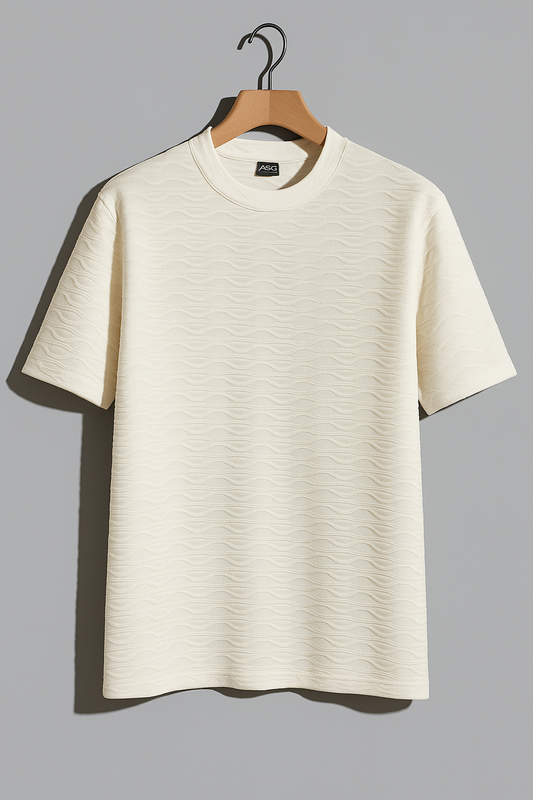 Textured Wave Pattern T-Shirt – Off White