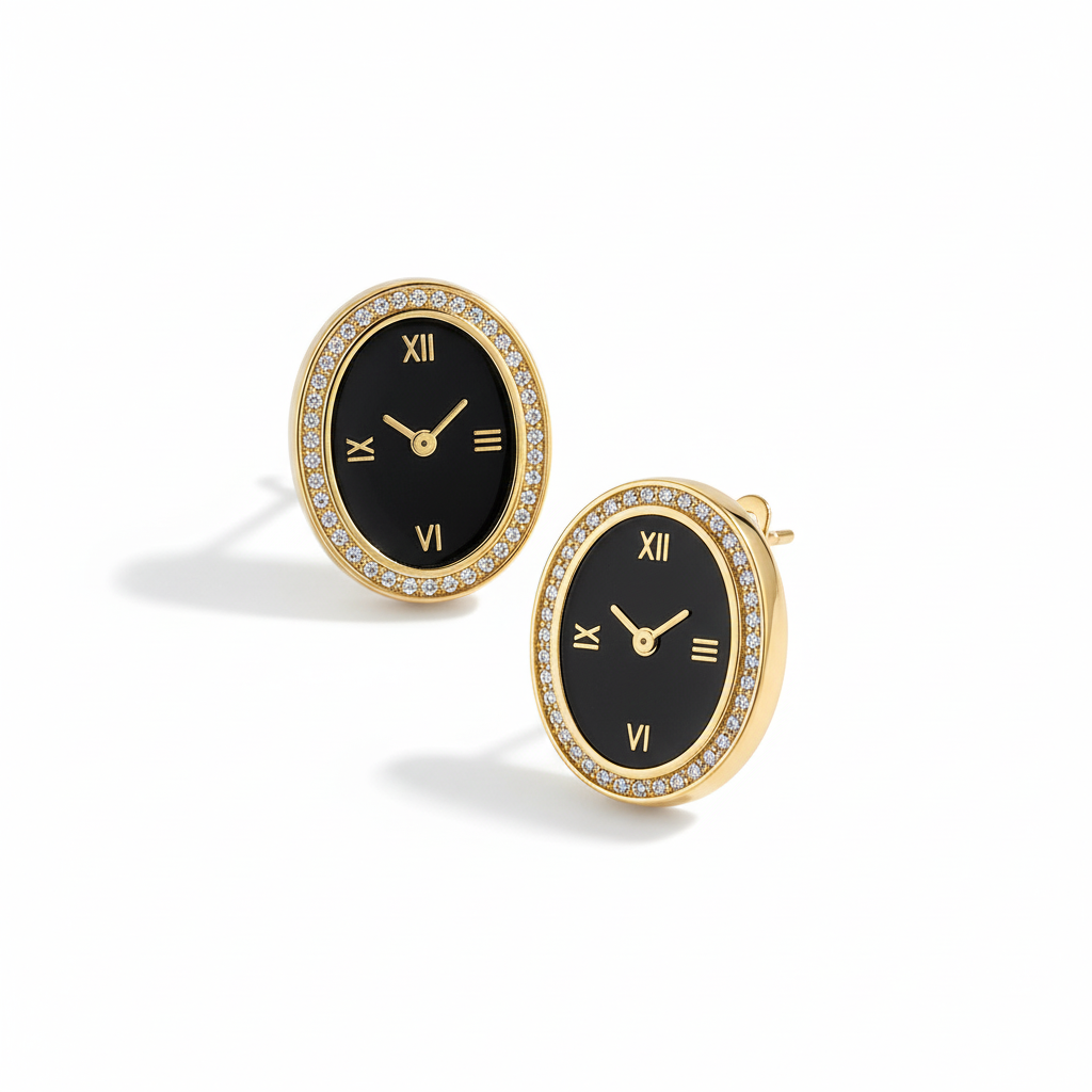 Luxury Black Dial Gold-Plated Jewelry Set – 4 Pcs