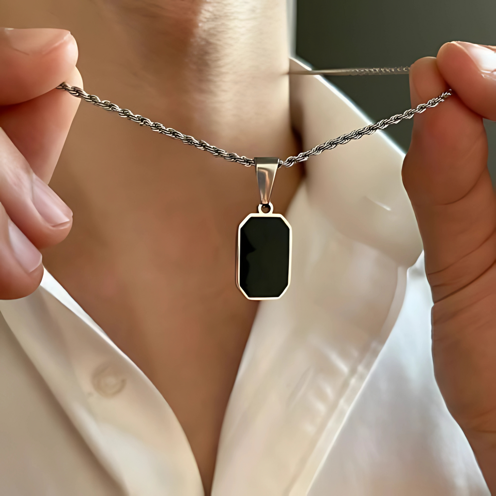 Black Pendant Necklace - Gold & Silver Chains | Unisex Necklace  |  Vogue Vault PK
