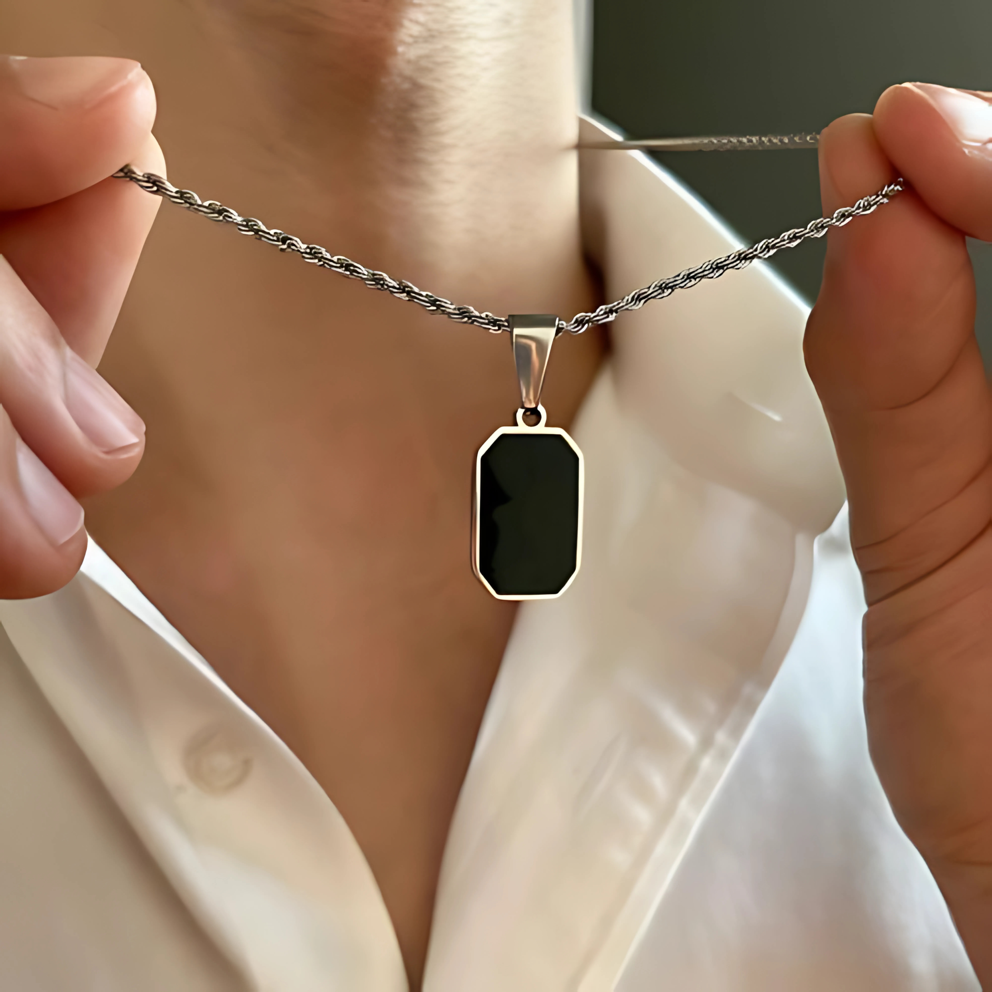 Black Pendant Necklace - Gold & Silver Chains | Unisex Necklace  |  Vogue Vault PK