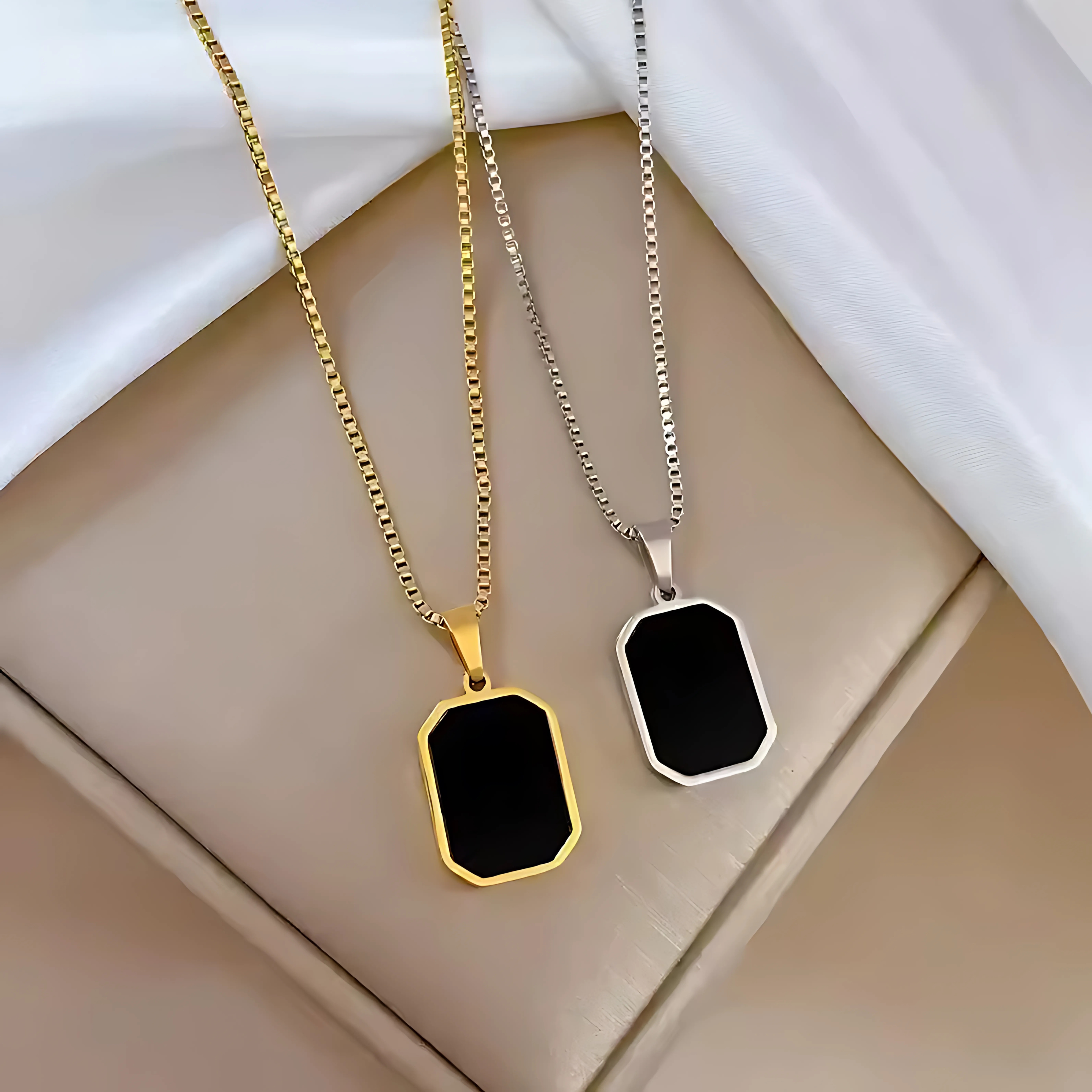 Black Pendant Necklace - Gold & Silver Chains | Unisex Necklace  |  Vogue Vault PK