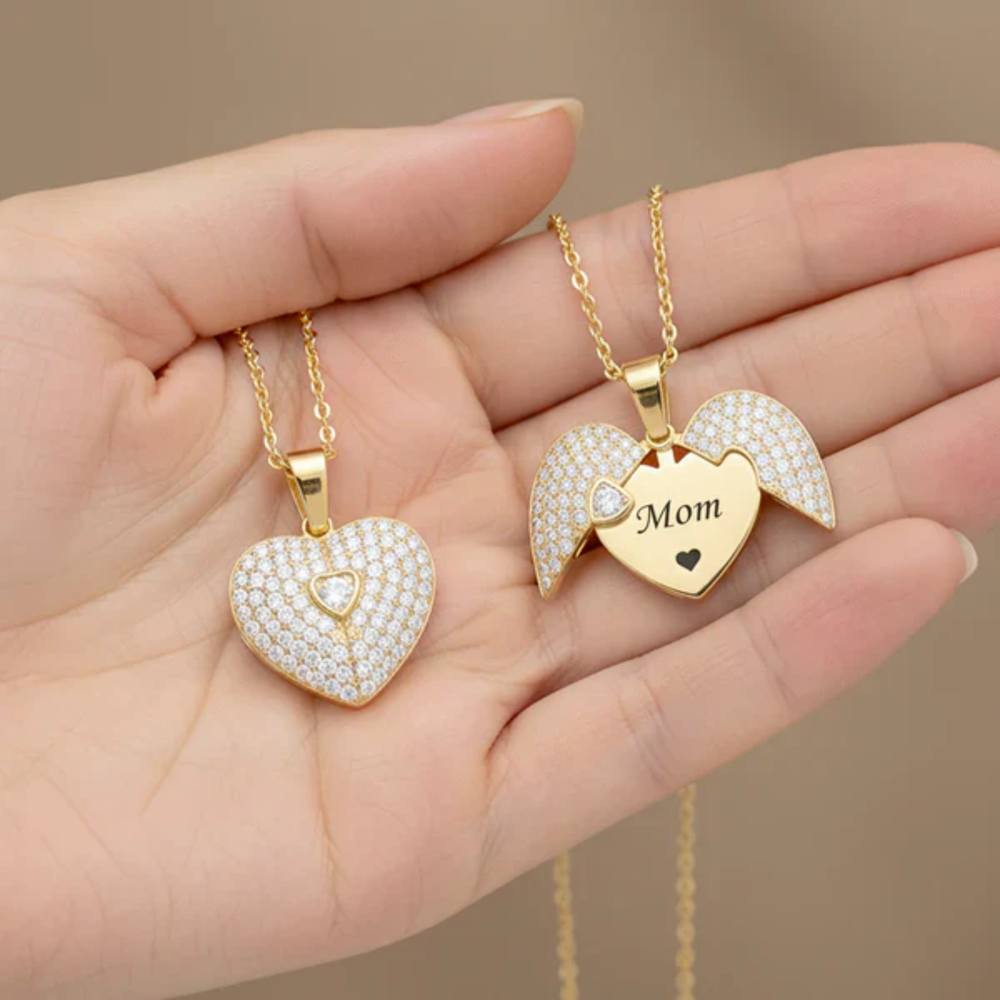 Golden Heart Wings – Personalized Name & Date Angel Necklace