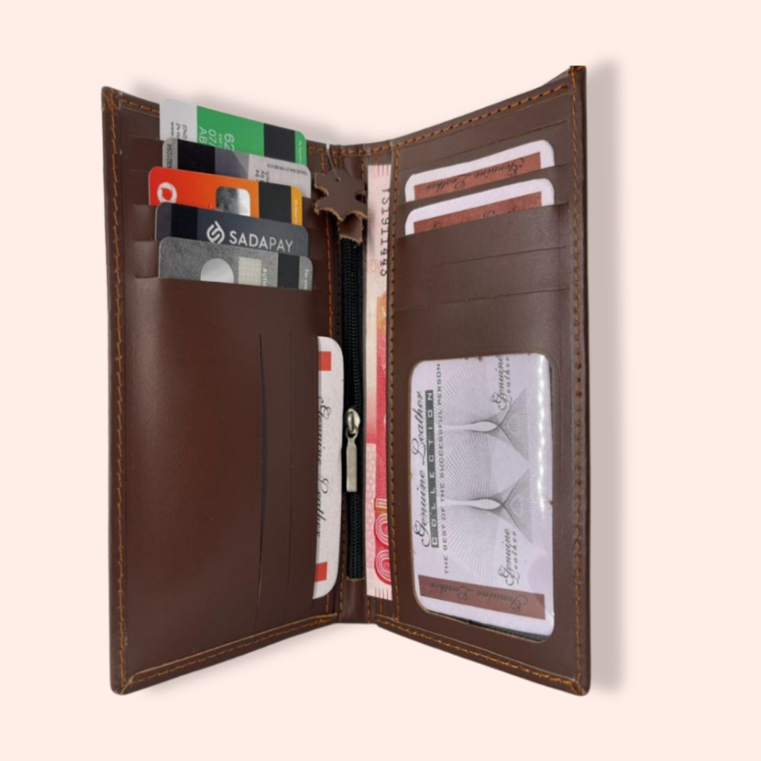Pure cow leather long wallet for men