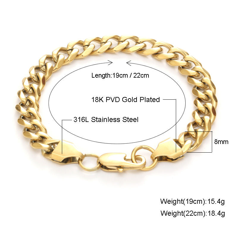 Stainless Silver Steel Curb Chain Bracelet