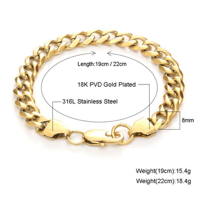 Stainless Silver Steel Curb Chain Bracelet