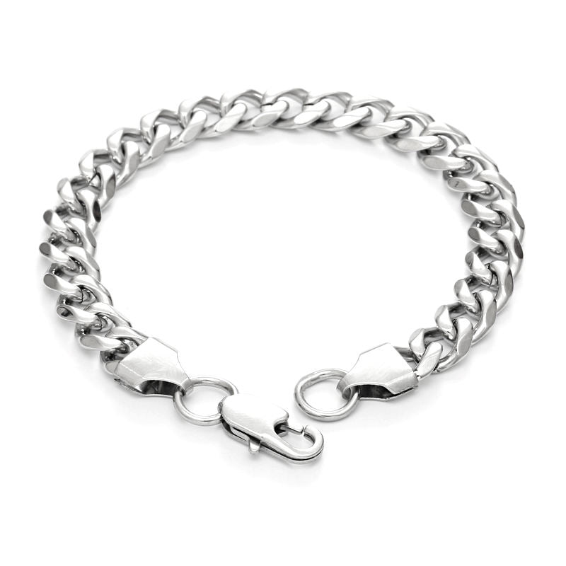 Stainless Silver Steel Curb Chain Bracelet