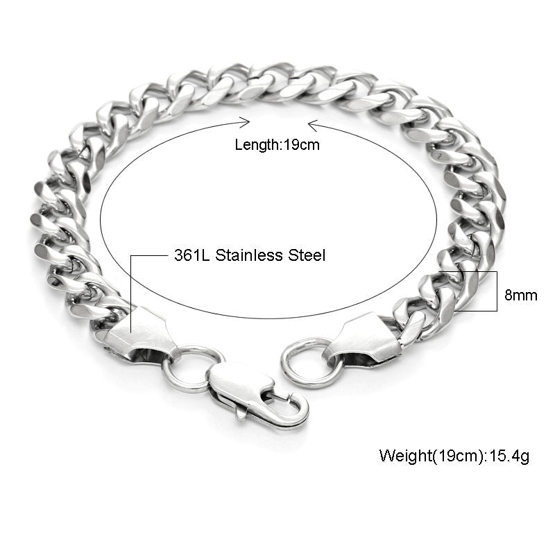 Stainless Silver Steel Curb Chain Bracelet