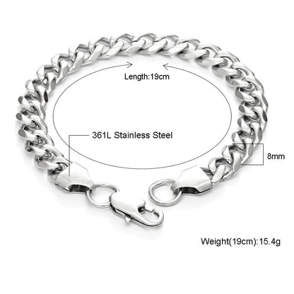 Stainless Silver Steel Curb Chain Bracelet