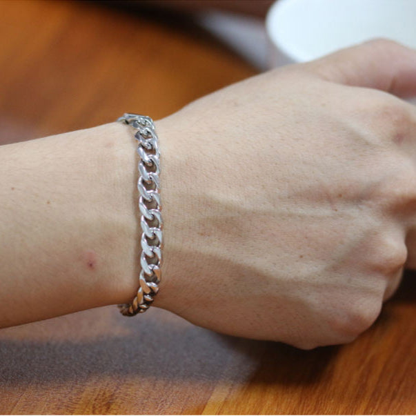 Stainless Silver Steel Curb Chain Bracelet
