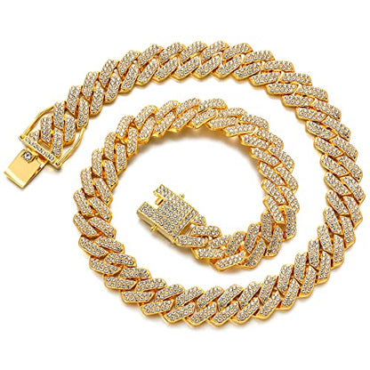 Iced Out Curb Chain Necklace - Gold