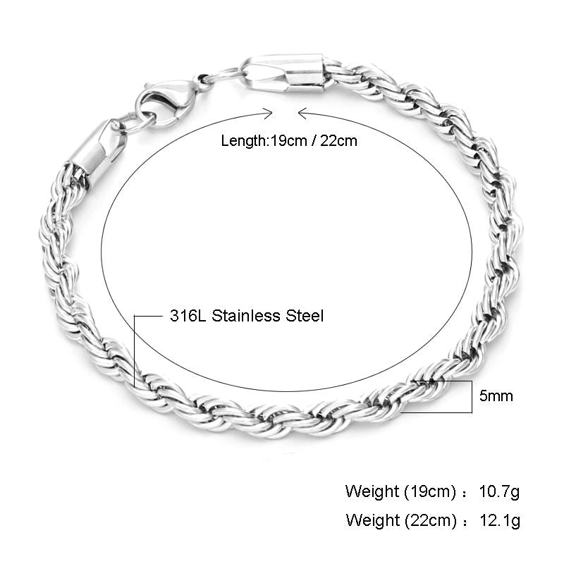 Stainless Steel Rope Chain Bracelet - Silver & Golden