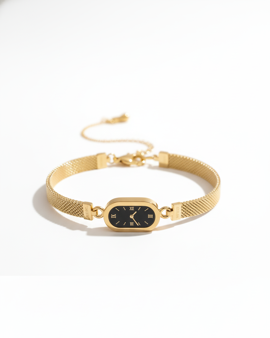 Luxury Black Dial Gold-Plated Jewelry Set – 4 Pcs