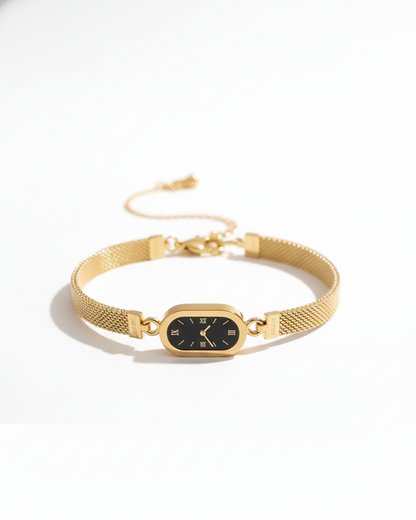 Luxury Black Dial Gold-Plated Jewelry Set – 4 Pcs